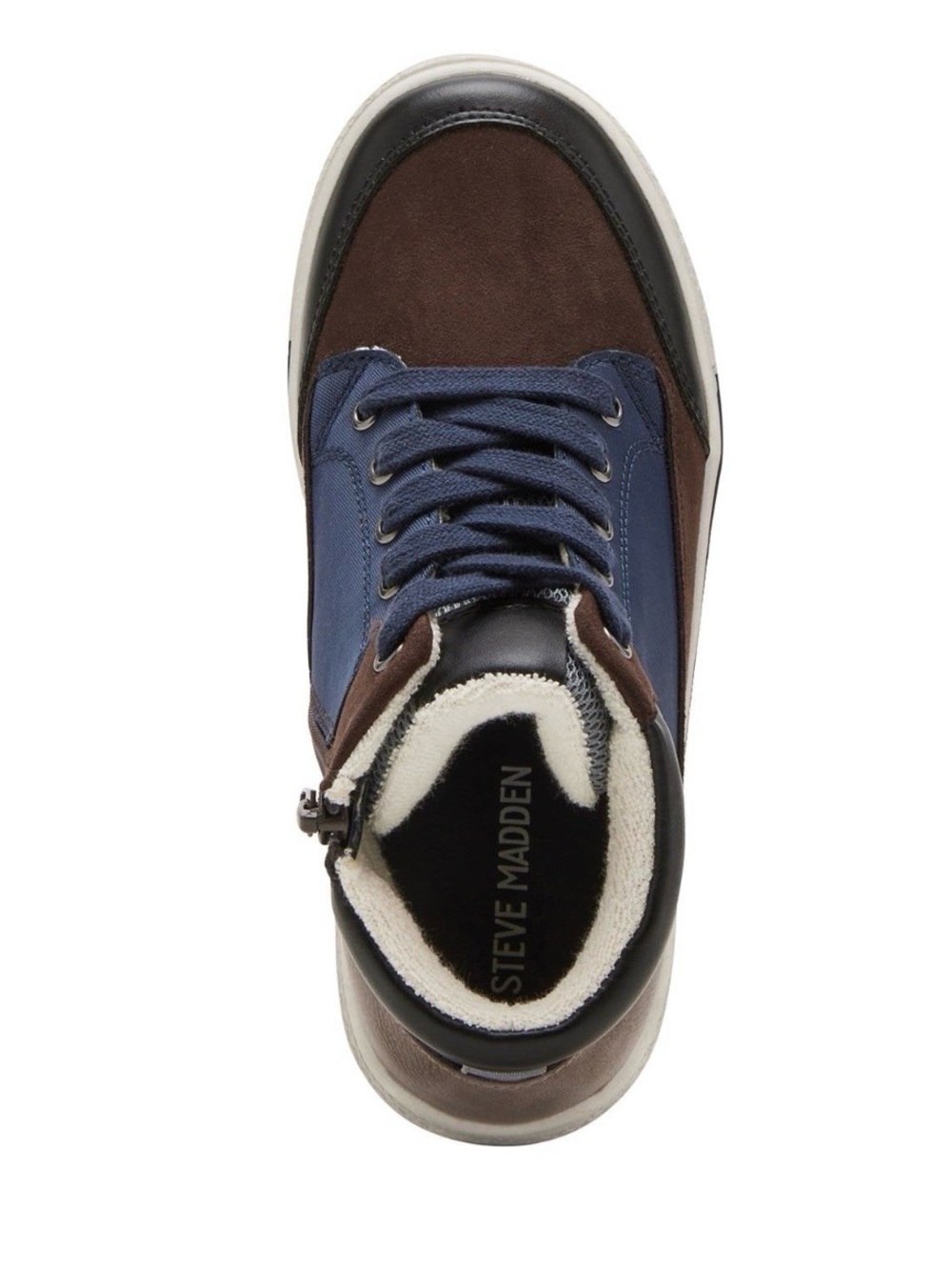 Brand New In Box Steve Madden Eliass Boys High Top Sneakers Size 5 Navy Brown - Picture 6 of 9